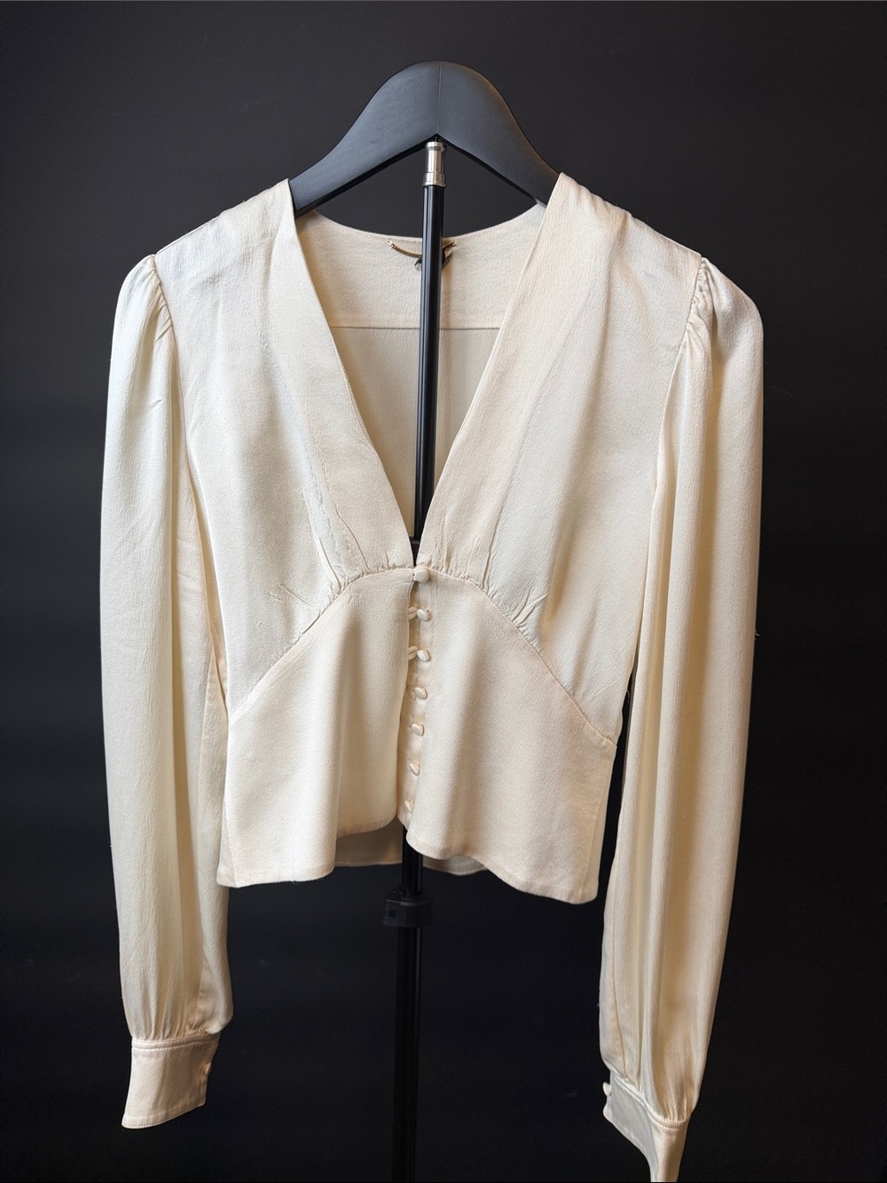 Saint Laurent Cream Silk Button-Front V-Neck Blouse